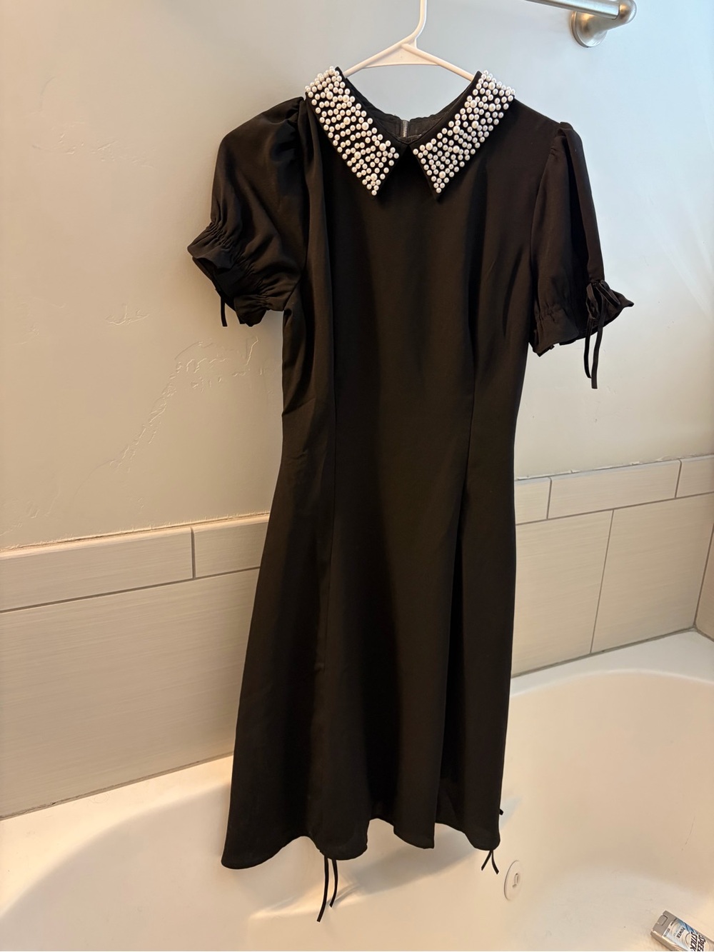 Ivy City Co Black Midi Dress with Pearl Collar - Picture 4 of 6